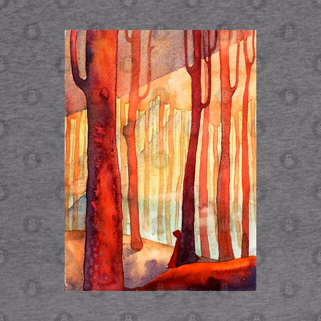 Red forest, sunset by Olga Berlet